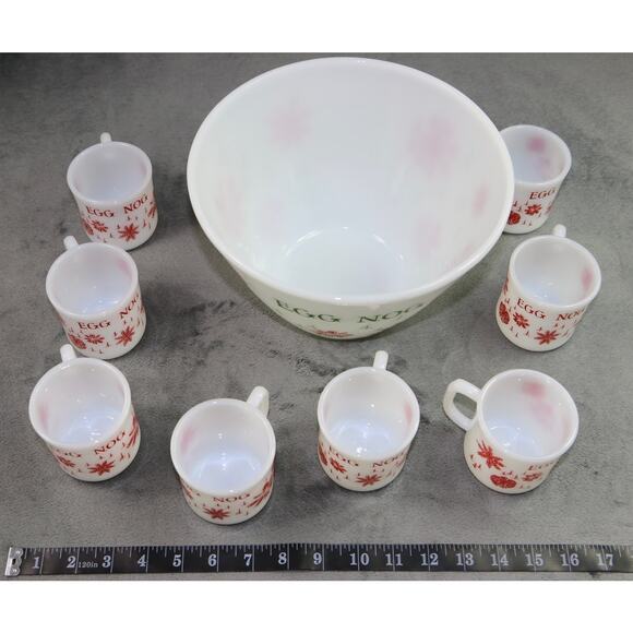 Vintage Fire King Snowflake Egg Nog Bowl and 8 Cups Anchor Hocking - Picture 2 of 12